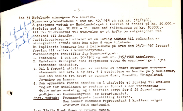 Foto av et dokument som viser politiske vedtak.