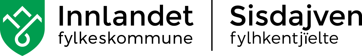 Logo med teksten Innlandet fylkeskommune, Sisdajven fylhkentjïelte