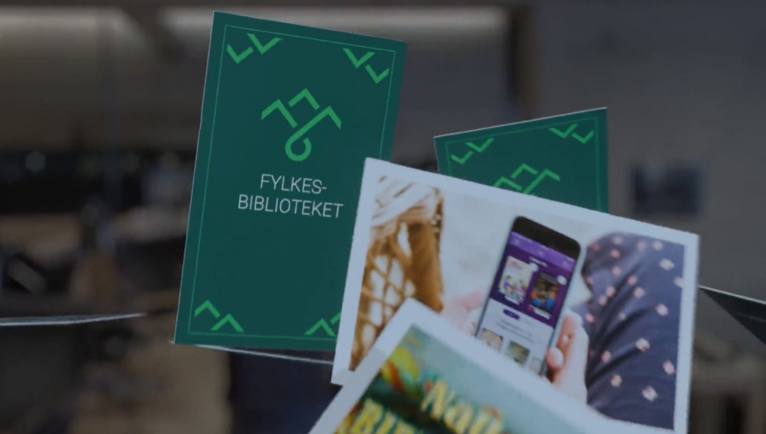 Flere kort med bilder og Fylkesbiblioteket